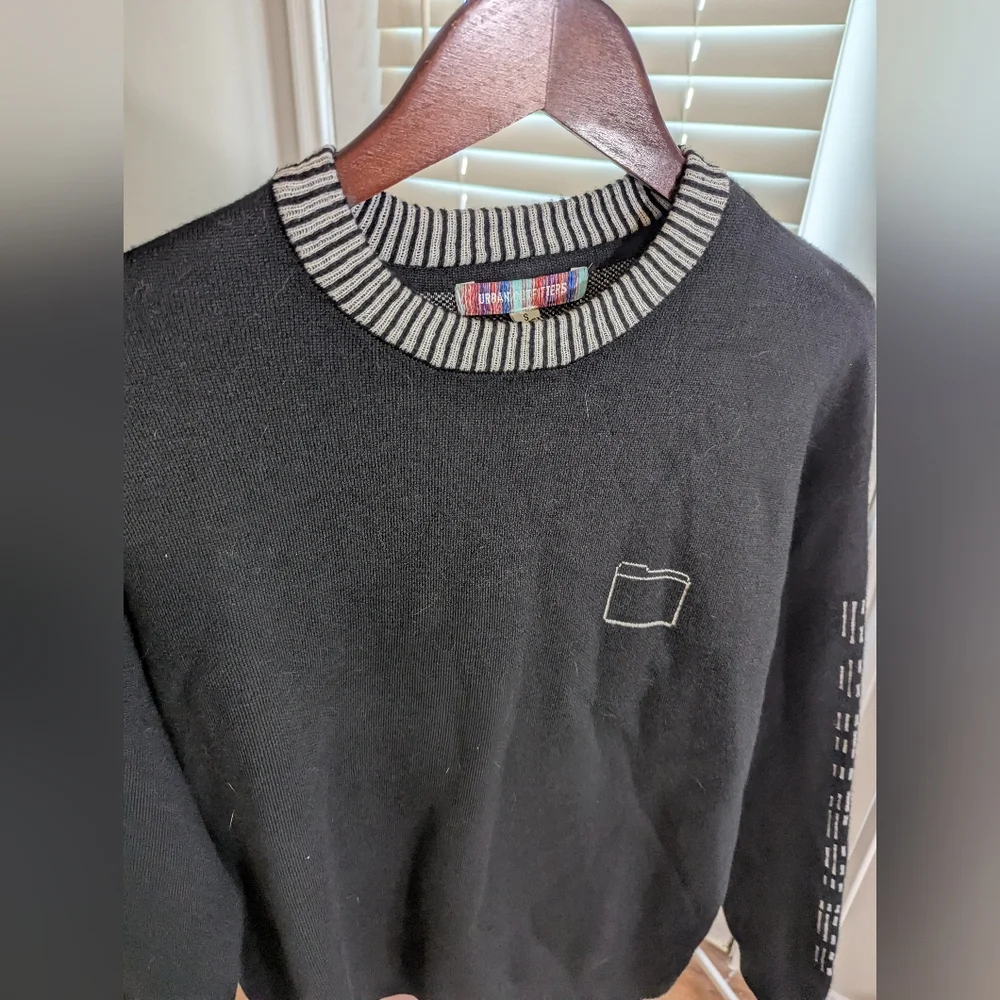 Urban Outfitter Black Sweater with Striped Collar Size Small - Picture 2 of 8